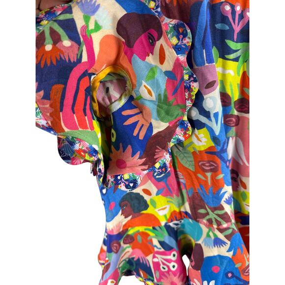 CeliaB Designer Faces & Florals Ruffled‎ Hem Multicolored Mini Dress Size XS - Picture 7 of 12